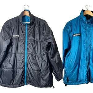 Columbia Womens Reversible Jacket Size Large Black Turquoise Blue Packable